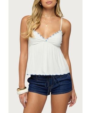 Edikted Grazi Contrast Stitched Babydoll Camisole - White