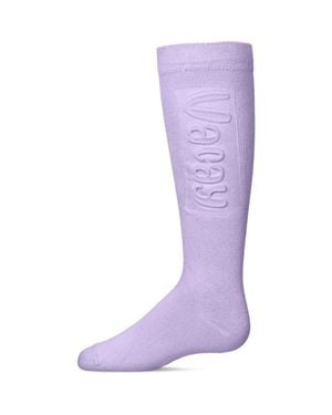 Memoi Embossed Vacay Knee High Socks - Purple