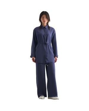 Mizalle Light Weight Cinch Waist Tunic - Blue