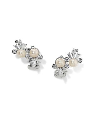 Nadri Undersea Cubic Zirconia And Imitation Pearl Climber Earrings - Metallic