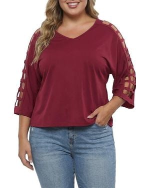Standards & Practices Cutout Sleeve V-Neck Top - Red