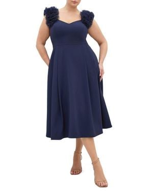 City Chic Roselyn Fit & Flare Stretch Crepe Cocktail Dress - Blue