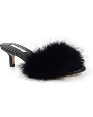Zigi Faux Fur Kitten Heel Sandal - Black