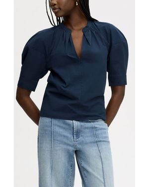 Sam Edelman Puff Sleeve Cotton Poplin Shirt - Blue