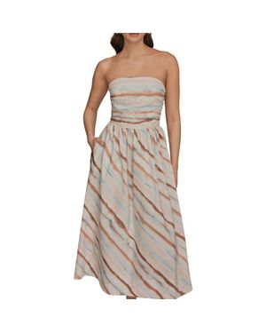 Donna Karan Watercolor Print Strapless Maxi Dress - Brown