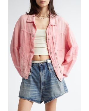 R13 Relaxed Pleated Linen Trucker Jacket - Red