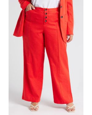 UNIVERSAL STANDARD Coastal Midweight High Waist Linen Blend Pants - Red