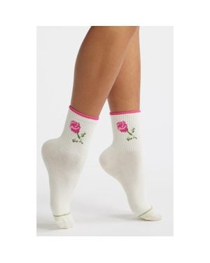 Stems Rose Grippy Crew Socks - White