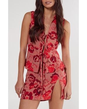 Nasty Gal Floral Print Tie Front Vest - Red
