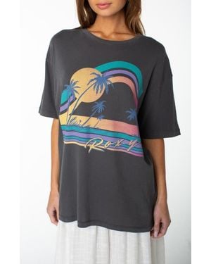 Roxy Heatwave Oversize Cotton Graphic T-Shirt - Gray