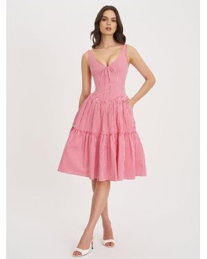 Miss Circle Oceana Stripe Drop Waist Midi Dress - Pink