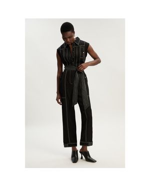 Karen Millen Premium Linen Woven Jumpsuit - Black