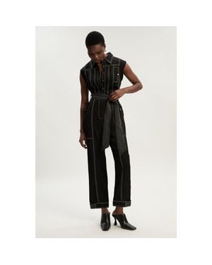 Karen Millen Premium Linen Woven Jumpsuit - Black