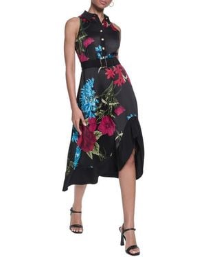 KARL LAGERFELD Floral Print Asymmetric Midi Dress - Blue