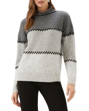 Karen Kane Contrast Stitch Mock Neck Sweater - Gray
