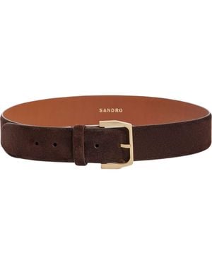 Sandro Leather Belt With Metal Buckle - Brown