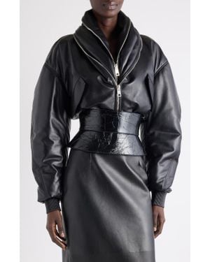 Givenchy Zip Shawl Collar Lambskin Leather Bomber Jacket - Black