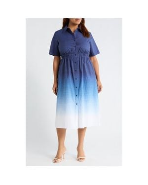 Anne Klein Short Sleeve Shirtdress - Blue
