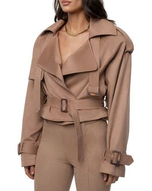 JLUXLABEL Latte Belted Crop Jacket - Brown