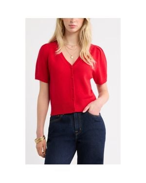 Treasure & Bond Wool & Cashmere Short Sleeve Cardigan - Red