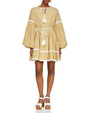 Avec Les Filles Gingham Print Long Sleeve Minidress - Yellow