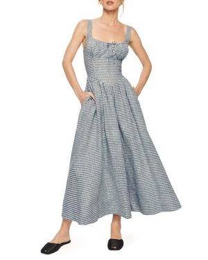 Reformation Balia Gingham Linen Sundress - Gray