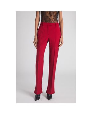 McQueen Pleated Straight Leg Wool Pants - Red
