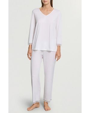 Hanro Inaya Tulle Trim Cotton Pajamas - White