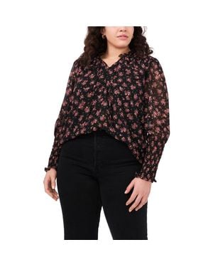 1.STATE Floral Print Smocked Top - Black