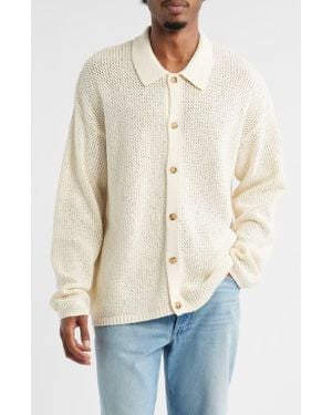 TOPMAN Open Knit Cotton Button-Up Shirt - Natural