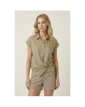 Modenaire Short Sleeve Wrap Side Tie Detail Shirt - Natural