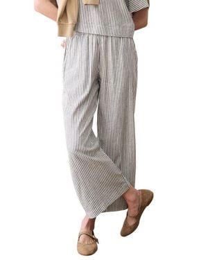 Marine Layer Allison Stripe Pull-On Crop Wide Leg Hemp Blend Pants - Gray