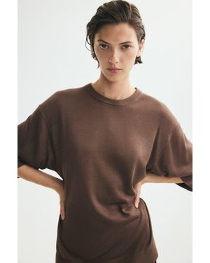 H&M Short-Sleeved Fine-Knit Top - Brown