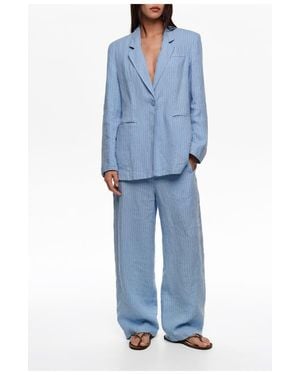 Bimba Y Lola Striped Washed Linen Barrel Pants - Blue
