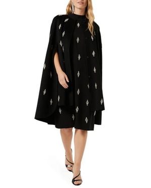 Marina Rinaldi Crystal Embellished Cape Dress - Black