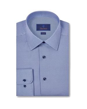 David Donahue Trim Fit Micro Geometric Print Dress Shirt - Blue