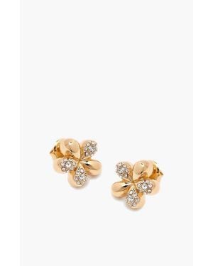 Yoj Luna Mini Flower Crystal Stud Earring - White