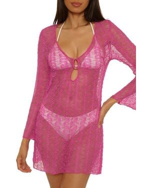 Becca Golden Riviera Long Sleeve Open Knit Cover-Up Tunic - Pink
