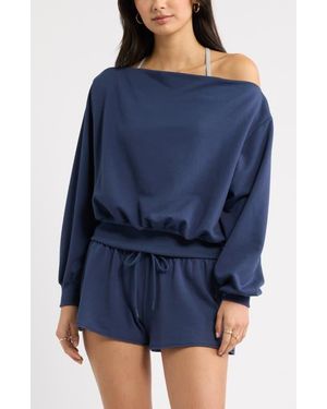 BP. Off The Shoulder Sweatshirt - Blue