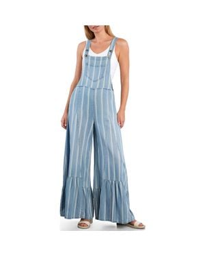 Billy T Butterfly Ruffle Leg Cotton Blend Overalls - Blue