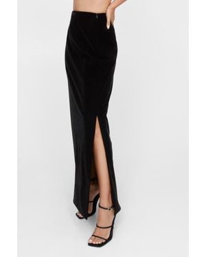 Nasty Gal Velvet High Waist Side Split Maxi Skirt - Black