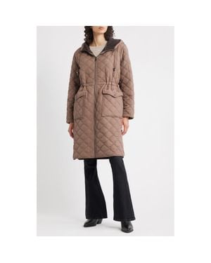 Bernardo Diamond Quilted Hooded Puffer Coat - Natural