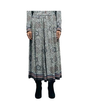 Gerard Darel Printed Midi Skirt Border Hem - Gray