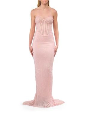 La Femme Corset Style Prom Dress With Rhinestone Fabric - Pink
