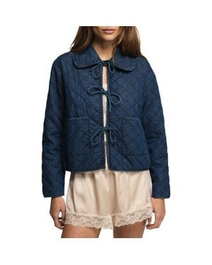Lucky Brand Quilted Peter Pan Collar Denim Jacket - Blue