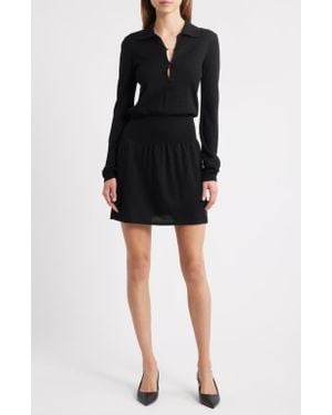 FRAME The Smart Polo Long Sleeve Merino Wool Sweater Dress - Black