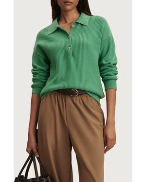 Varley Marlie Half Placket Knit Polo Sweater - Green