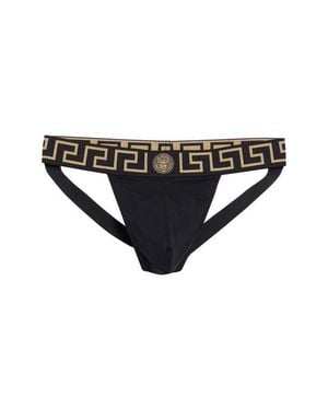 Versace Greca Band Stretch Cotton Jockstrap - Black