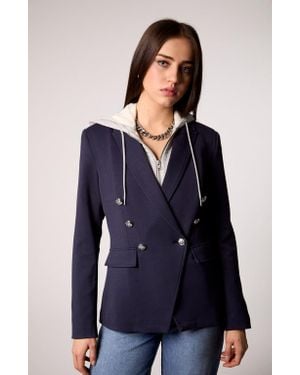 Blue Revival Helen Double-Breasted Blazer With Removable Hoodie Insert - Blue
