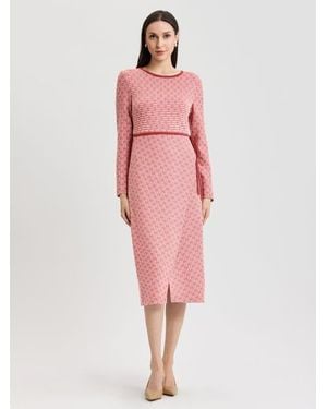 Misook Faux Wrap Contrast Trim Soft Knit Straight Dress - Pink